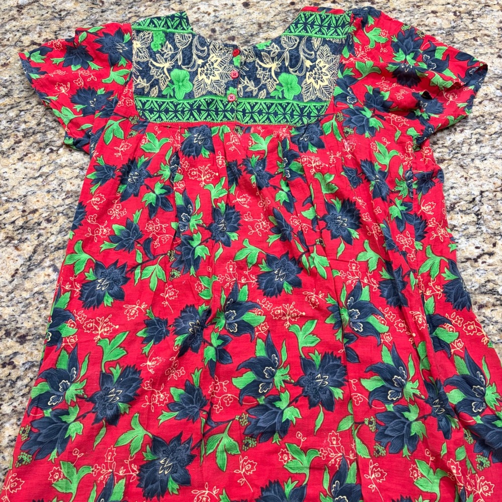 Loungees Red Floral Cotton Muumuu House Dress Plus Size 3X Short Sleeve Lounge